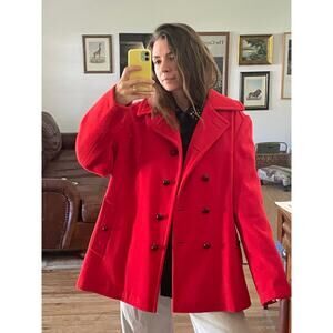 Vintage Red Wool Double Breasted Peacoat
